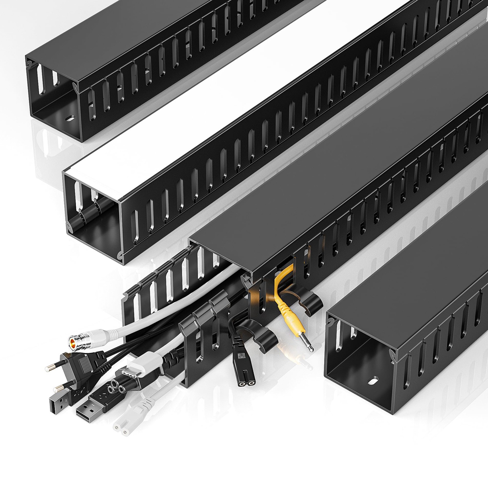Yecaye 62.8in(4x15.7in) Cable Raceway, Large Under Desk Large, Black 