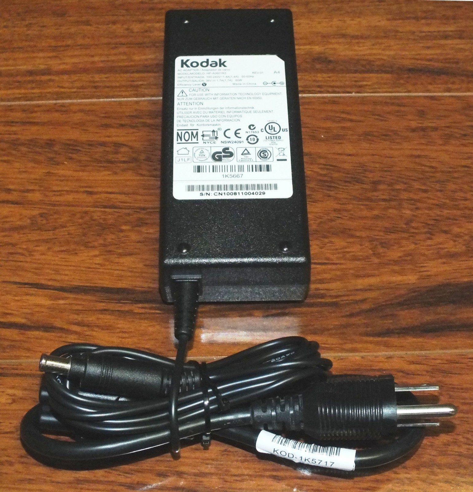 Genuine Kodak (HP-A0601R3) AC Adapter Made For Printers 50-60Hz & 100-240 Volts