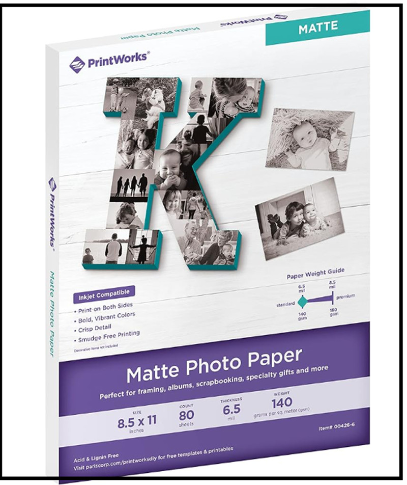 Printworks Matte Photo Paper for Inkjet Printers, Printable on Both Sides, 80ct*