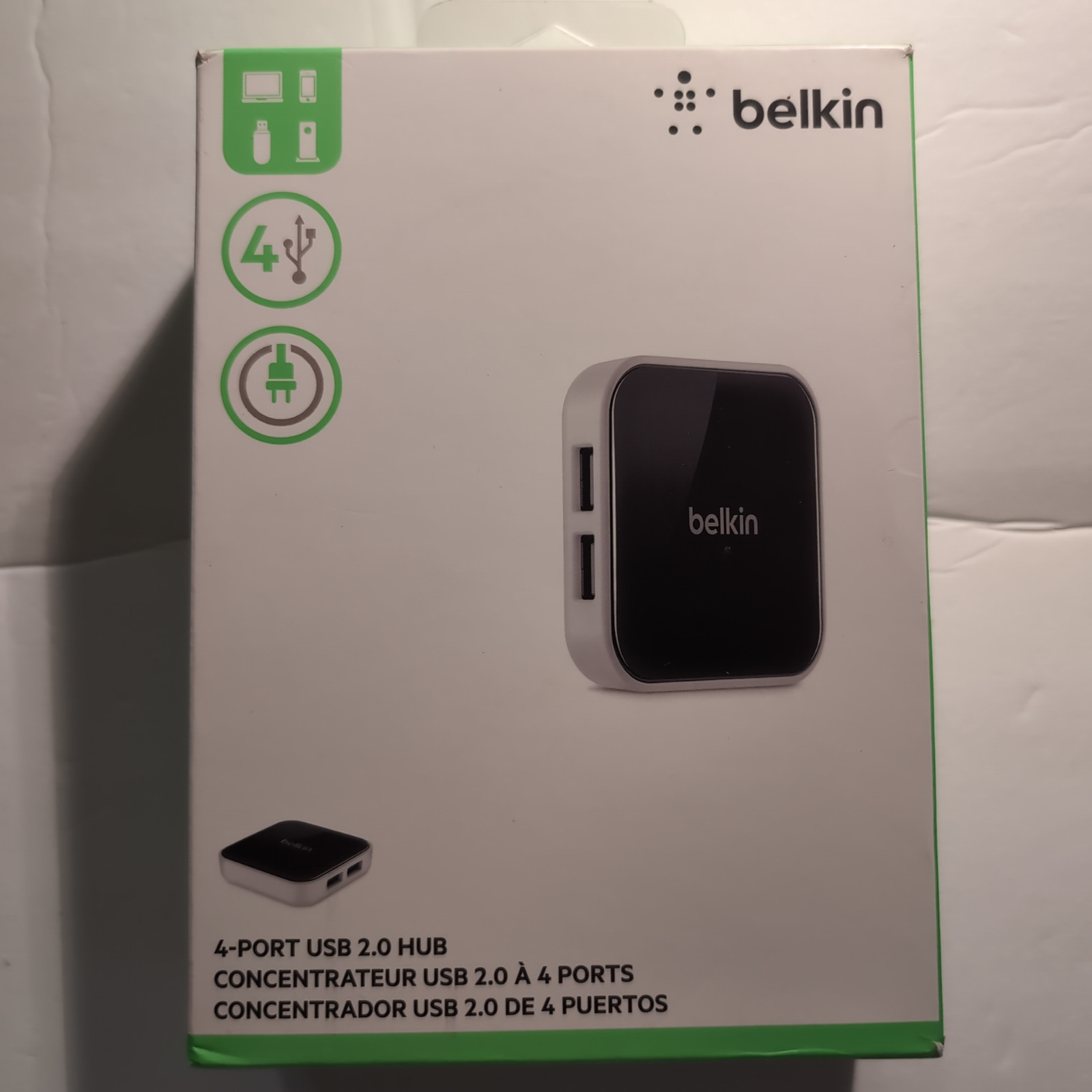 Belkin 4-Port USB 2.0 Hub F4U020TT w/ Power Adapter for PC/Mac