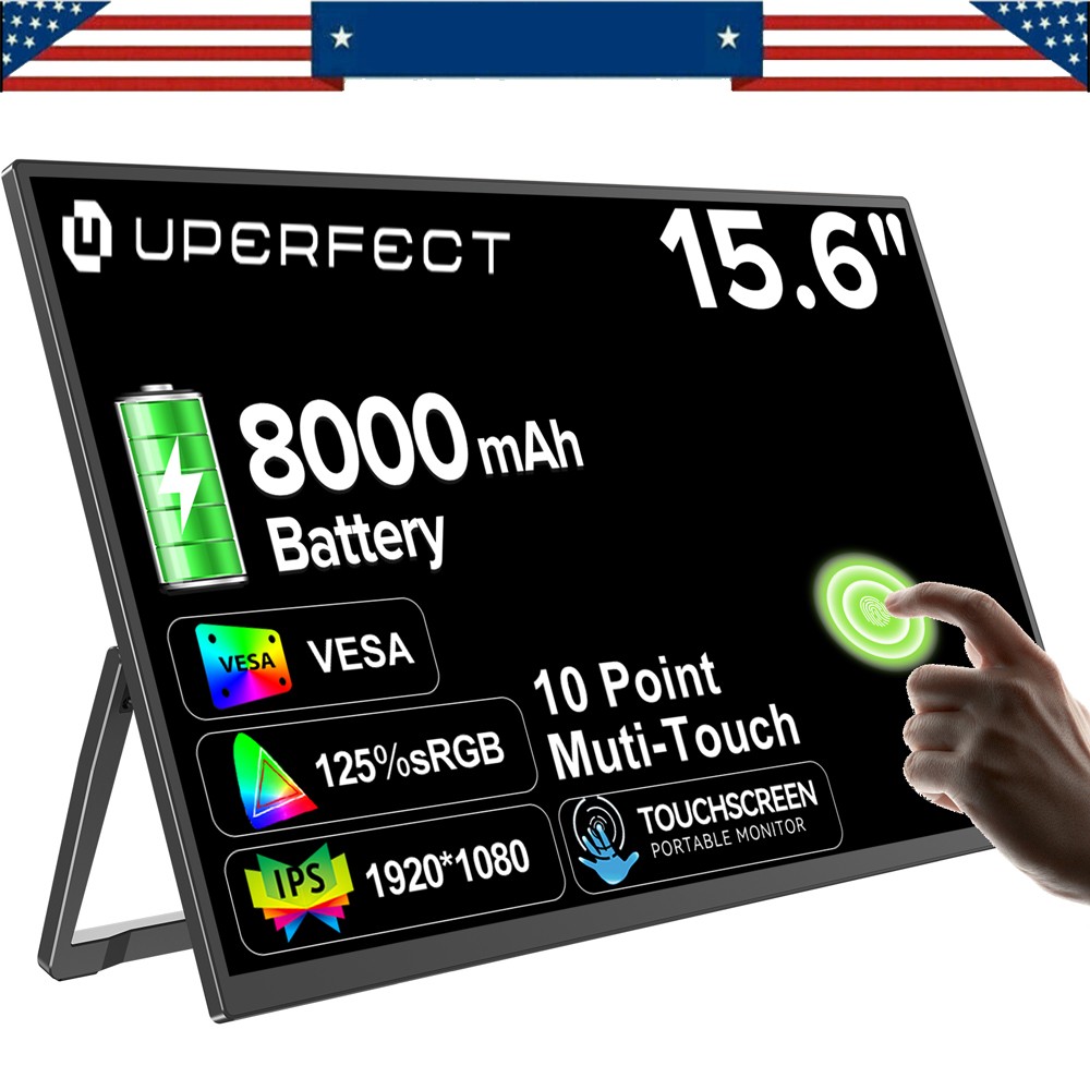 UPERFECT 15.6" Battery Portable Monitor Touchscreen Upgraded IPS HDR w/ Keyboard
