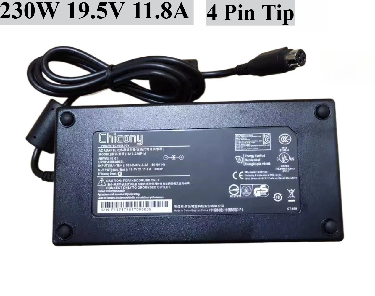Original Chicony 19.5V 11.8A 230W Charger Adapter A12-230P1A 4 Pin Power Supply