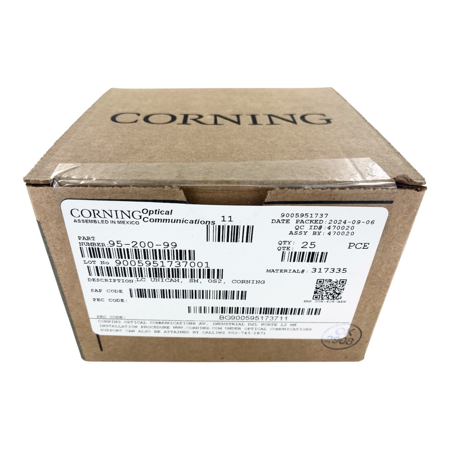 (BOX OF 25) Corning 95-200-99 Unicam Connector Pretium LC Singlemode/SM OS2