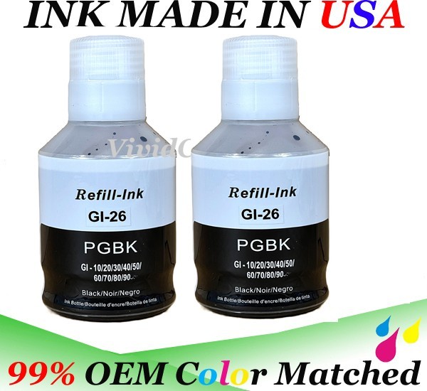 VC GI-26 2 Black Pigment Ink Bottle for Canon Pixma MAXIFY GX6020 GX7020 Printer