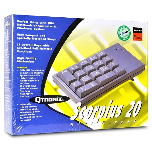 Qtronix Scorpius 20 17-Key USB Numeric Mini Keypad (Gray) BRAND NEW RETAIL BOX