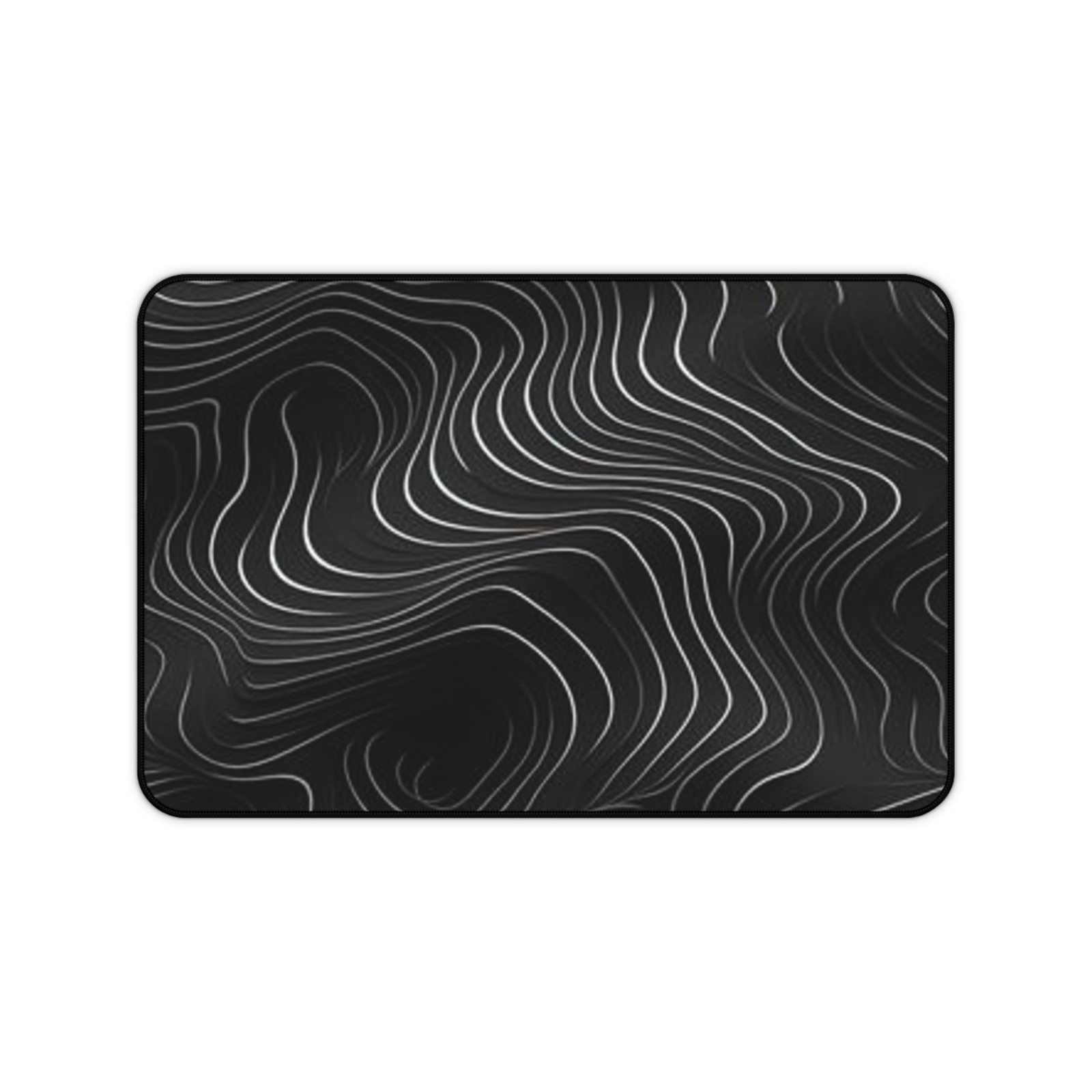 Abstract Topographic Lines Desk Mat | Black Wave Pattern