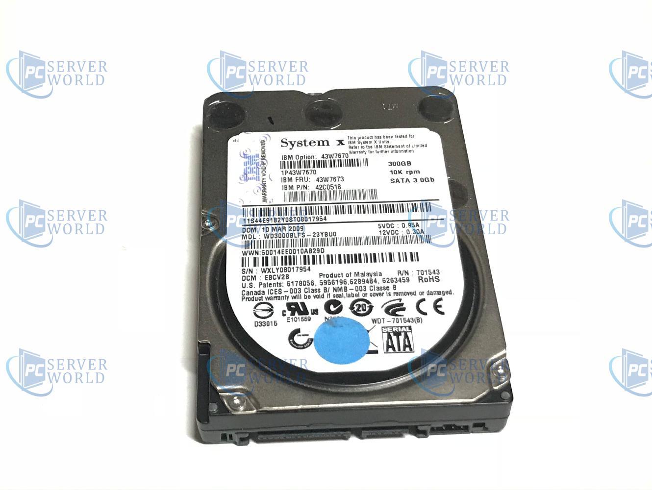 43W7673 IBM 300GB 10K 3GBPS SATA 2.5'' HOT SWAP HARD DRIVE 42C0518 43W7670
