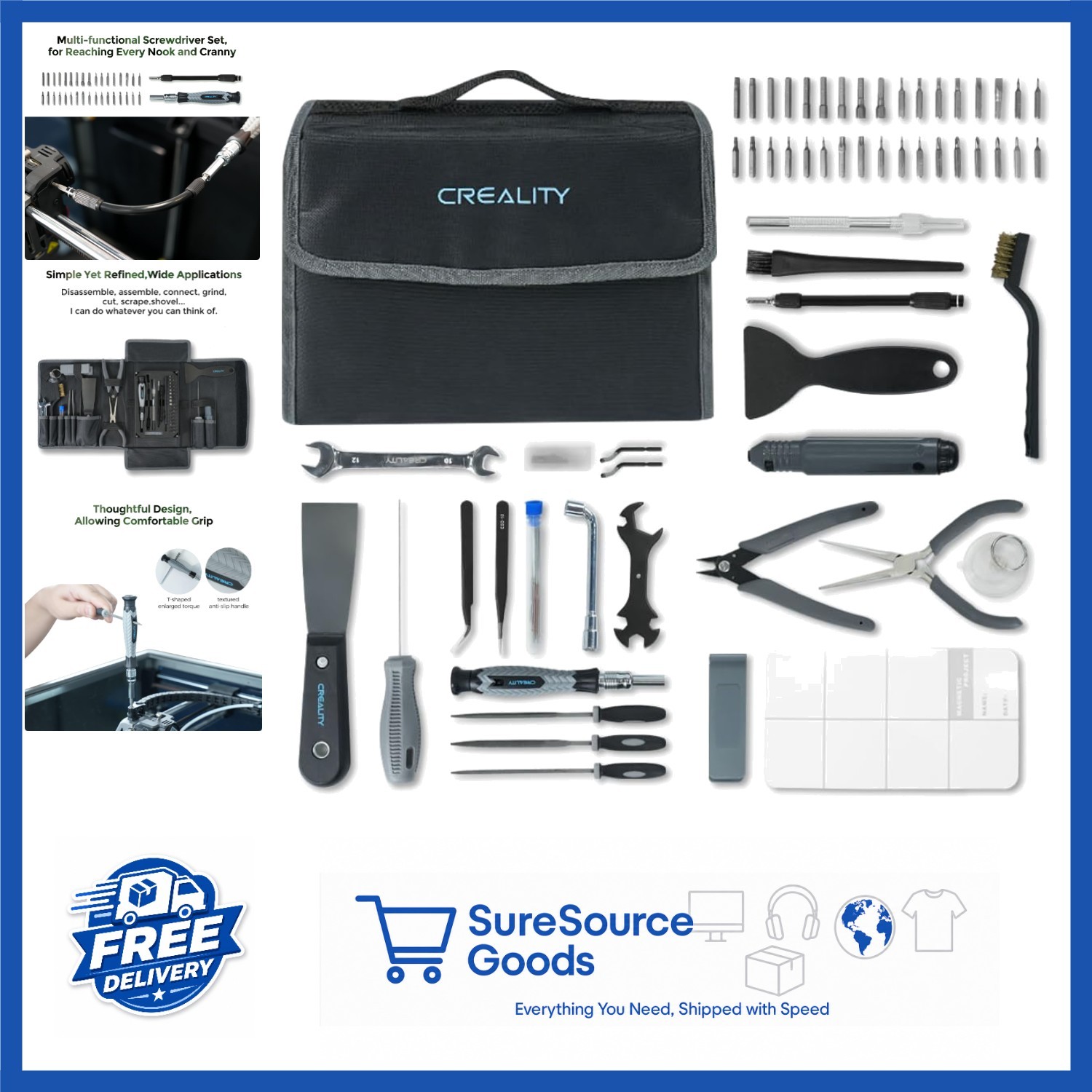Complete 74-Piece 3D Printer Tool Kit for Setup, Maintenance, and Finishing