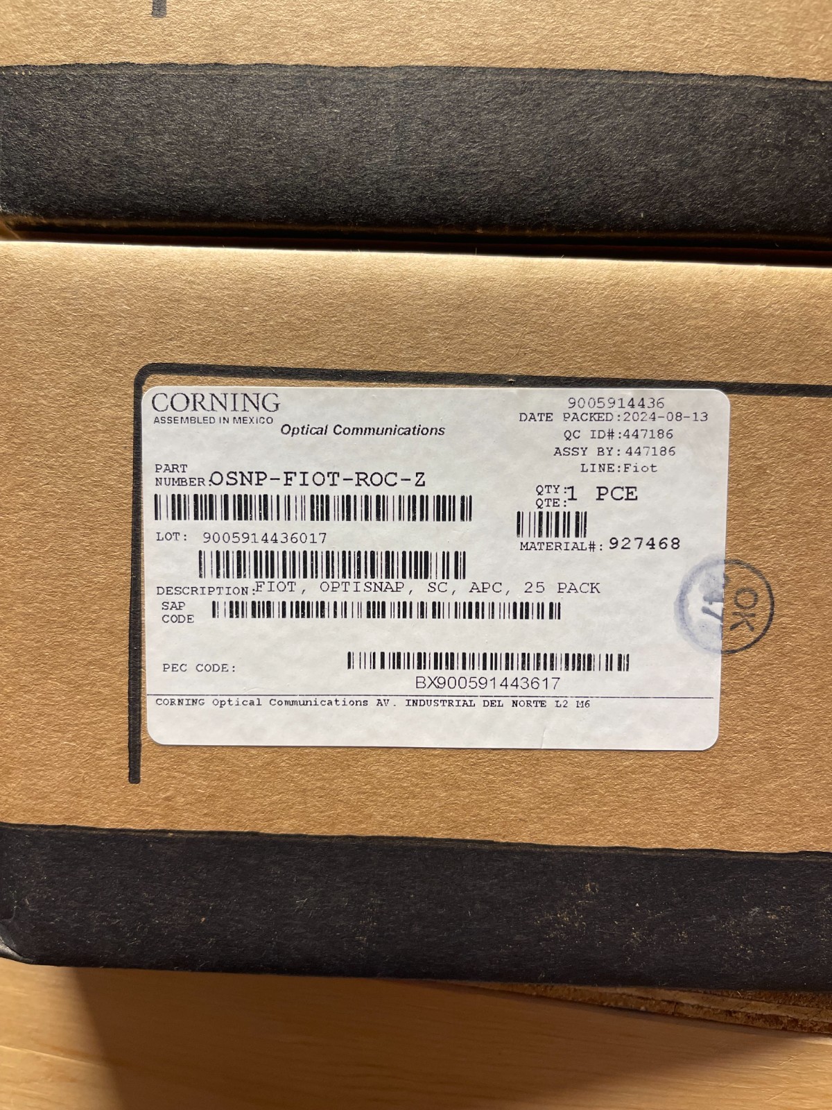 Case of 25 CORNING OptiTap OSNP-FIOT-ROC-Z Field Installable Connectors SC