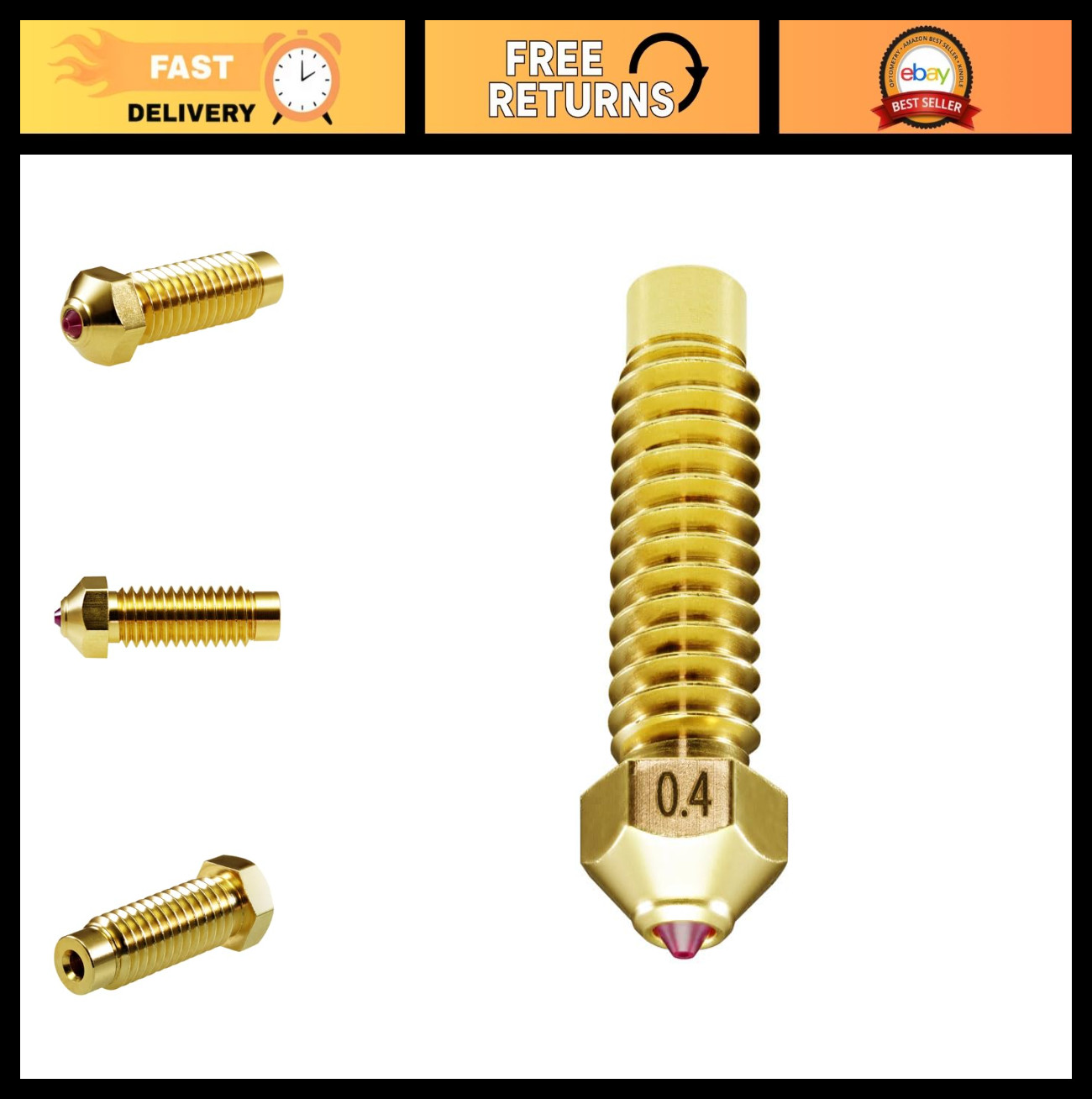 0.4mm Ruby Nozzle for 3D Printers - Hardened, Abrasion Resistant, Precision Prin
