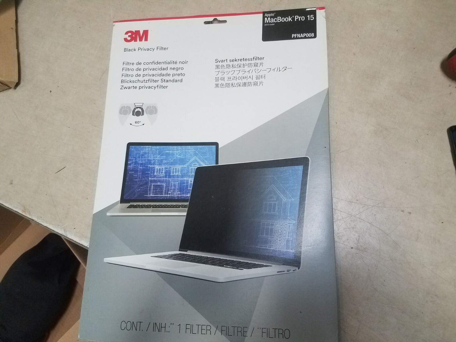 NEW 3M Black Privacy Filter for 15" Apple MacBook Pro (2016+ Model) - Genuine 3M
