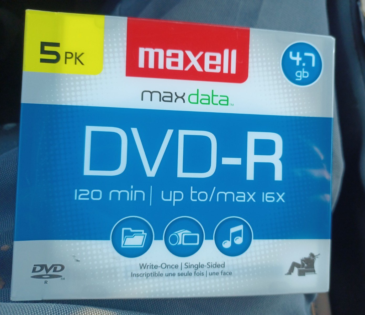 5 Pack Maxell DVD-R 4.7GB 16X Jewel Case Data Video 120 Minutes New/Sealed