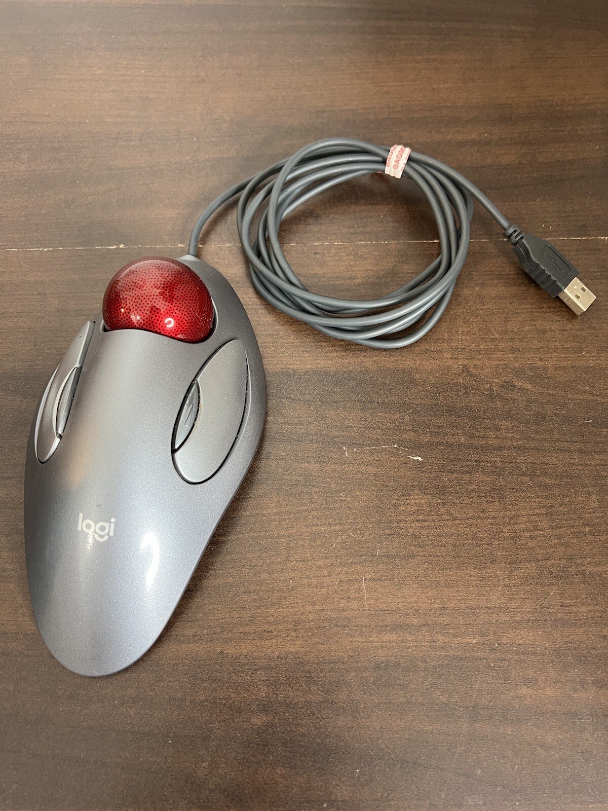 Logitech Trackman Trackball PC Mouse Gray with RED Ball Wired T-BC21 810-000767