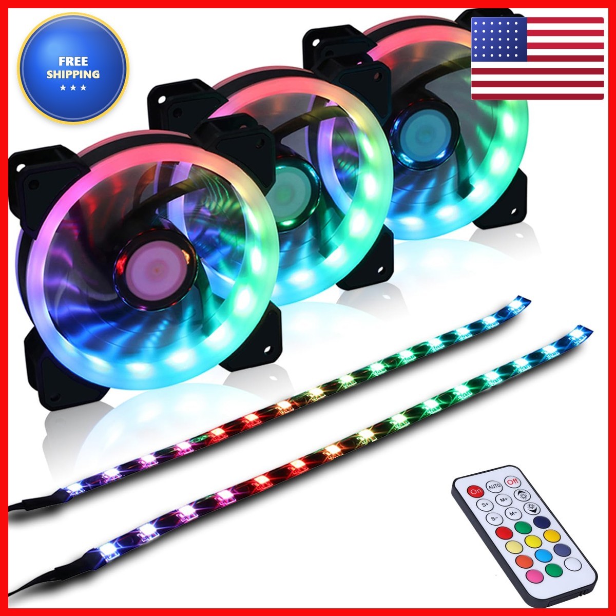 DS DS-D03 120MM Ring RGB Fans 3PACK Kit 2PACK LED Strip Hub Box A Series PC ATX