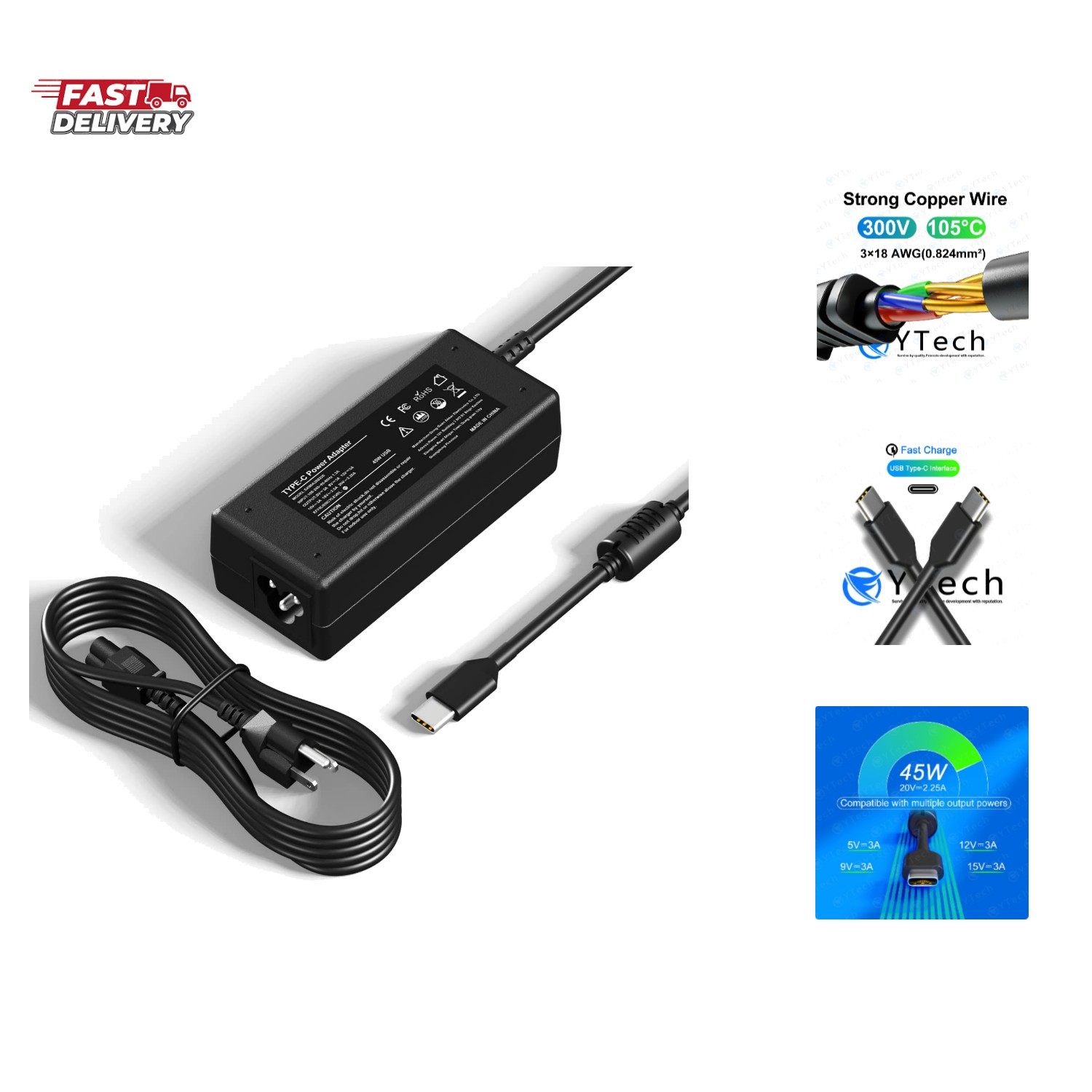 45W USB C Type C Chromebook Charger Laptop Fast Charging Power Adapter, Widel...