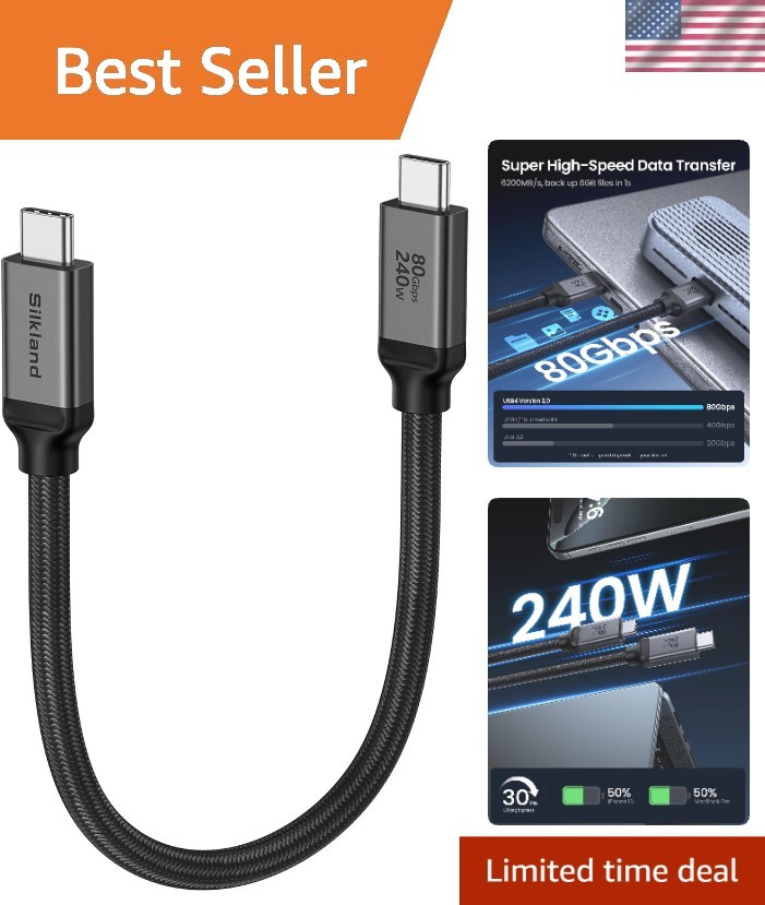 1FT USB 4 Cable with 80Gbps Transfer & 240W Charging for Ultimate Performance