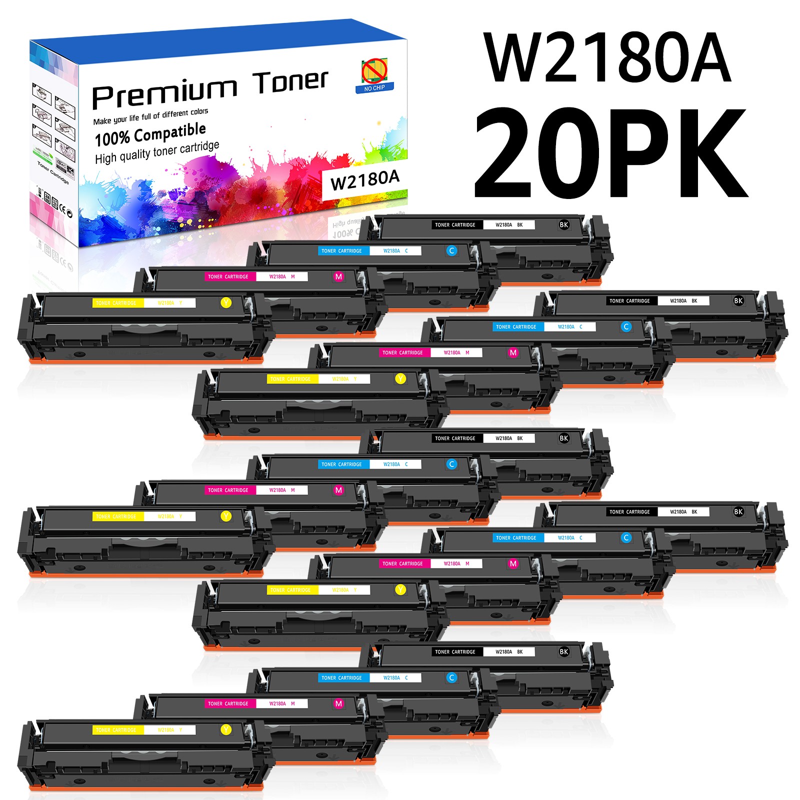 20PK W2180A NO Chip Color Toner Cartridge For HP Pro 3201dw MFP 3301fdw 3301sdw