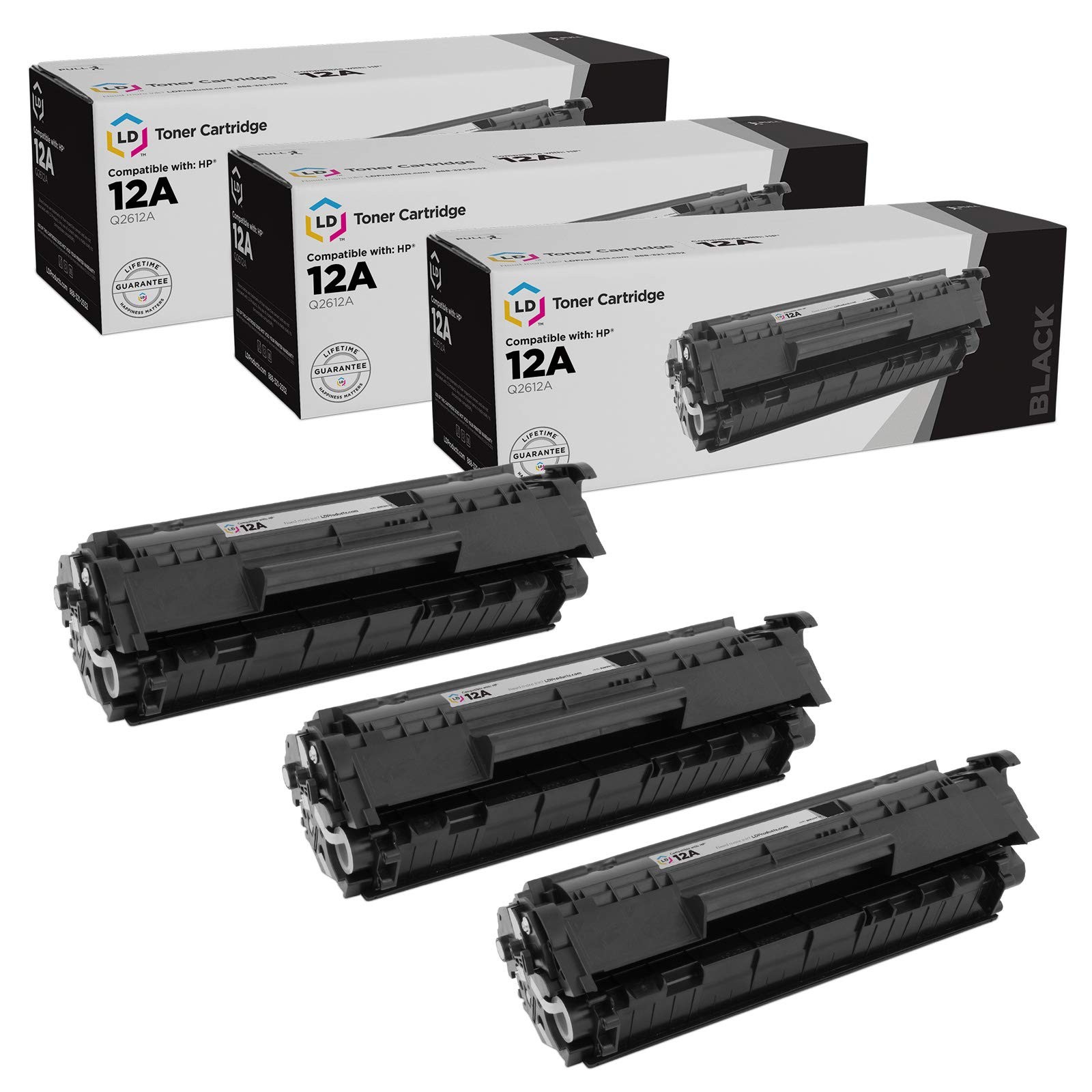 LD Compatible Replacements for HP Q2612A / 12A 3PK Black Laser Toner Cartridges