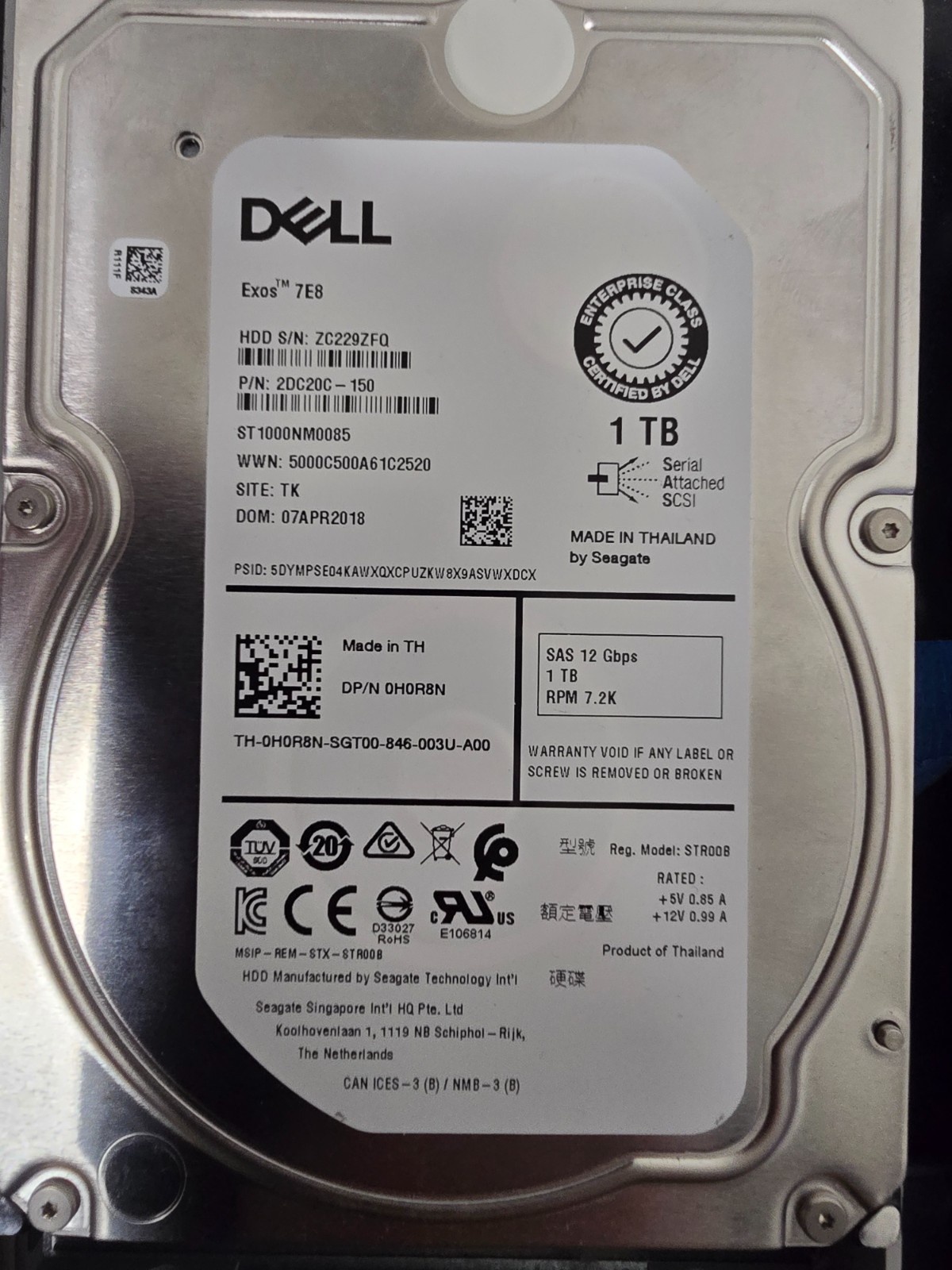 Dell Seagate Exos 7E8 ST1000NM0085 1TB 12Gb/s SAS 3.5in Enterprise HDD Tested