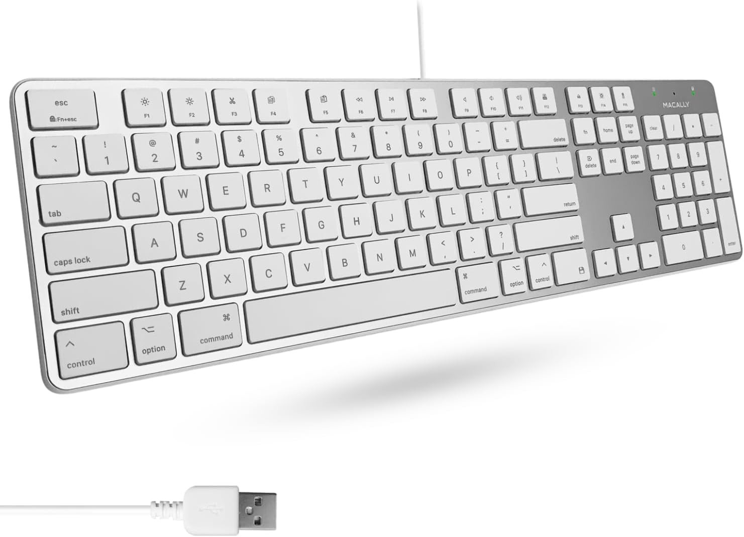 Macally Ultra Slim USB Wired Quiet Keys Keyboard, White/Silver SLIMKEYPROA