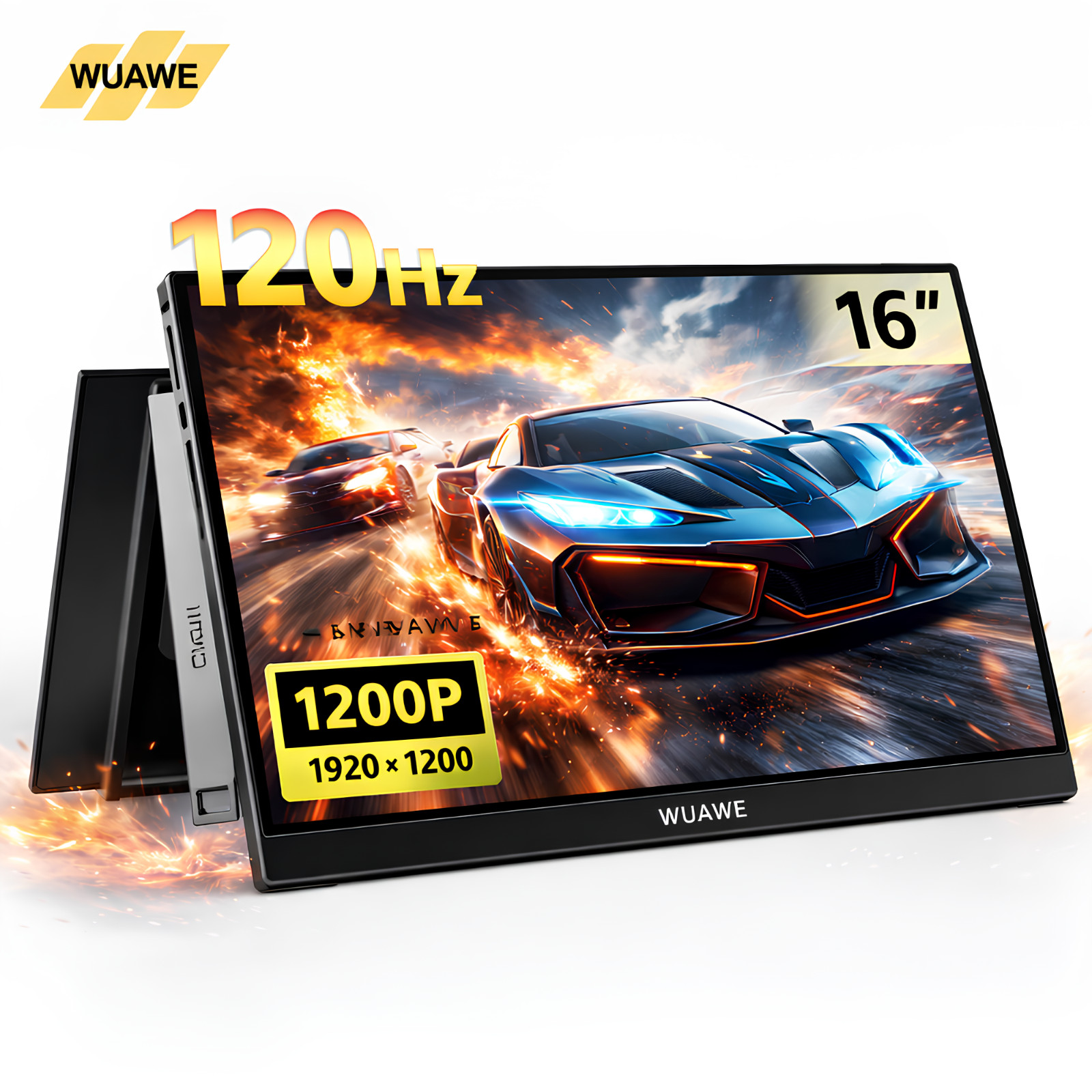 WUAWE 16" 120Hz Portable Gaming Monitor 1200P FHD+ IPS 100% sRGB Built-in Stand