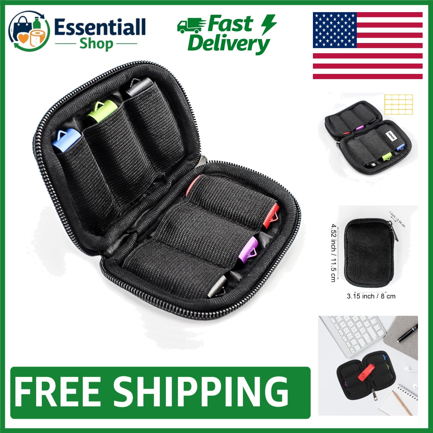 Lightweight USB Holder with 6 Slots - Durable Neoprene Case for Small Gadgets