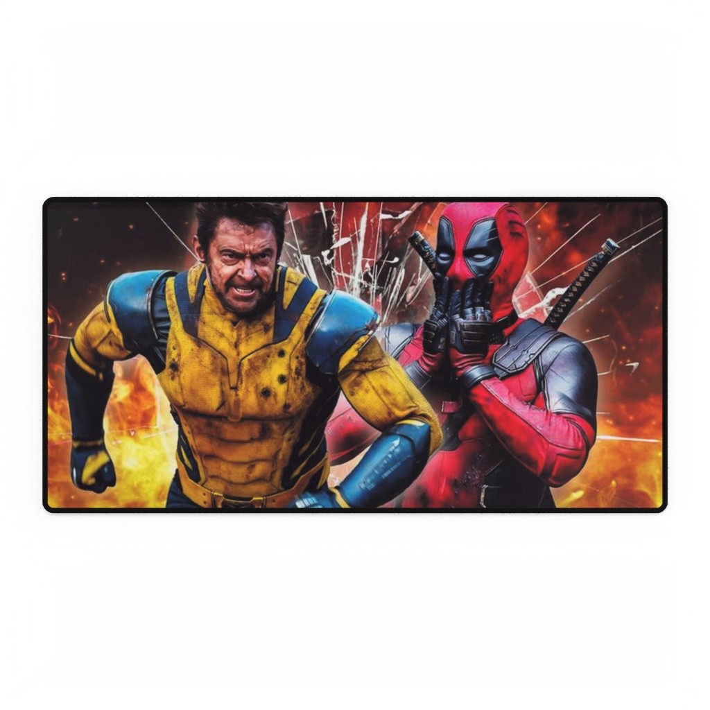 Deadpool And Wolverine Action Heroes Fire Explosion Mouse Pad Desk Mats