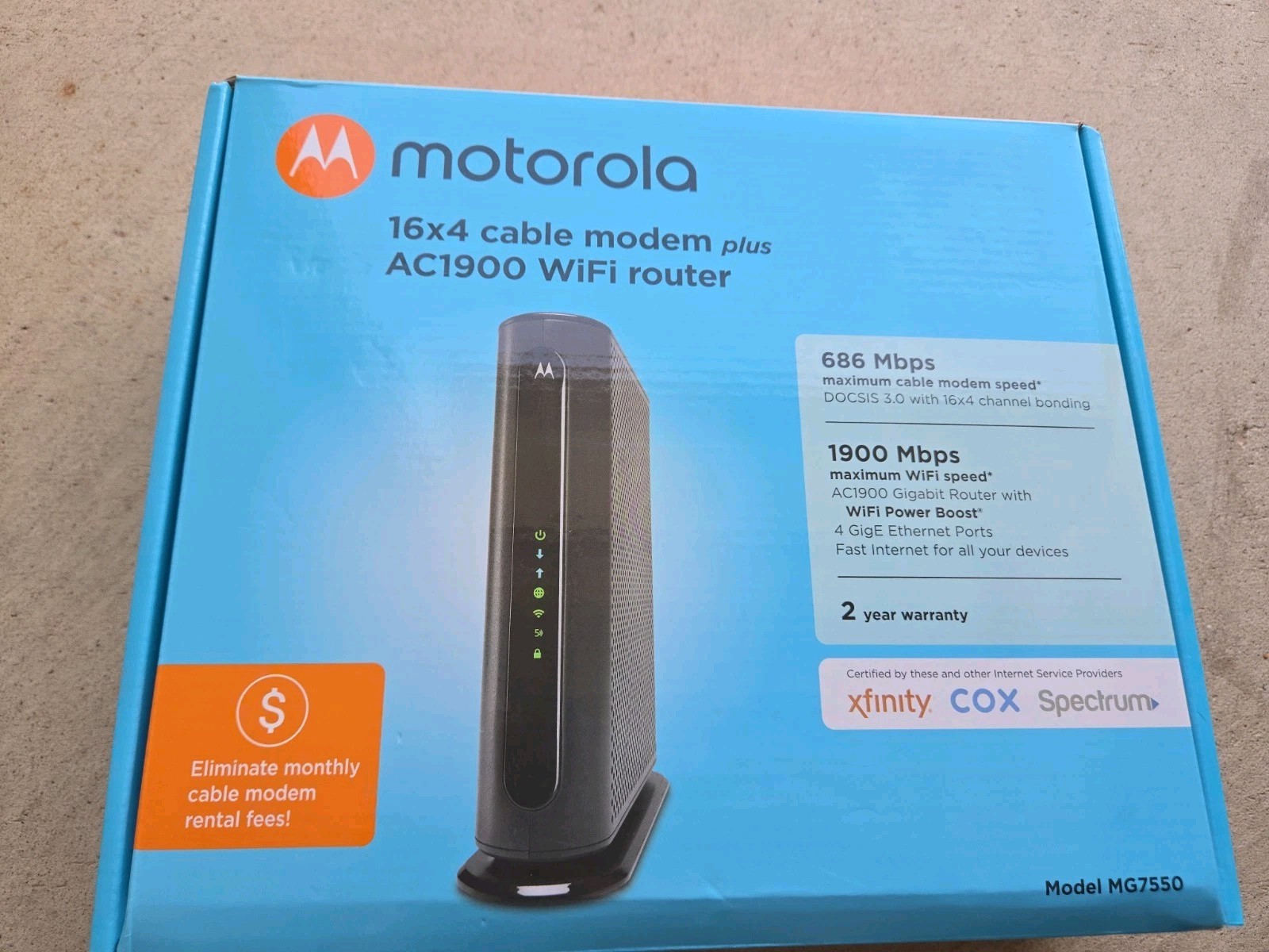 Motorola MG7550 (16x4) Cable Modem + AC1900 Wi-Fi Router Combo DOCSIS 3.0 NOB