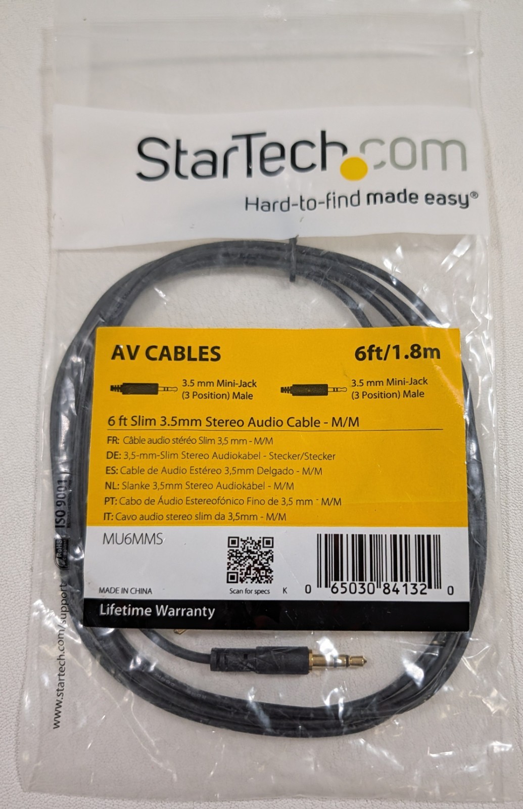 StarTech MU6MMS 6 ft Slim 3.5mm Stereo Audio Cable Male to Male - Brand New