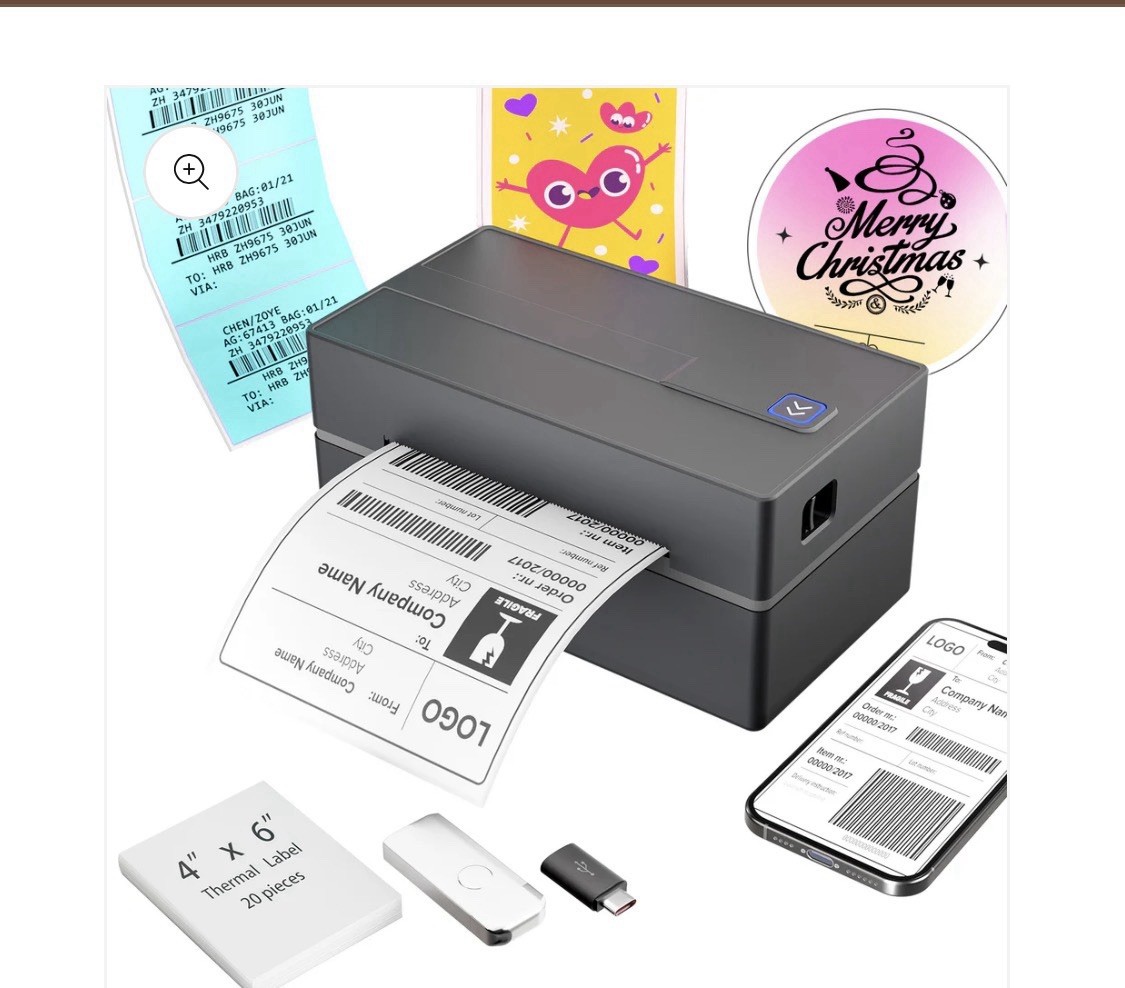 NULLTONEX Bluetooth Thermal Shipping Label Printer: 4x6 Wireless Mini Clear L