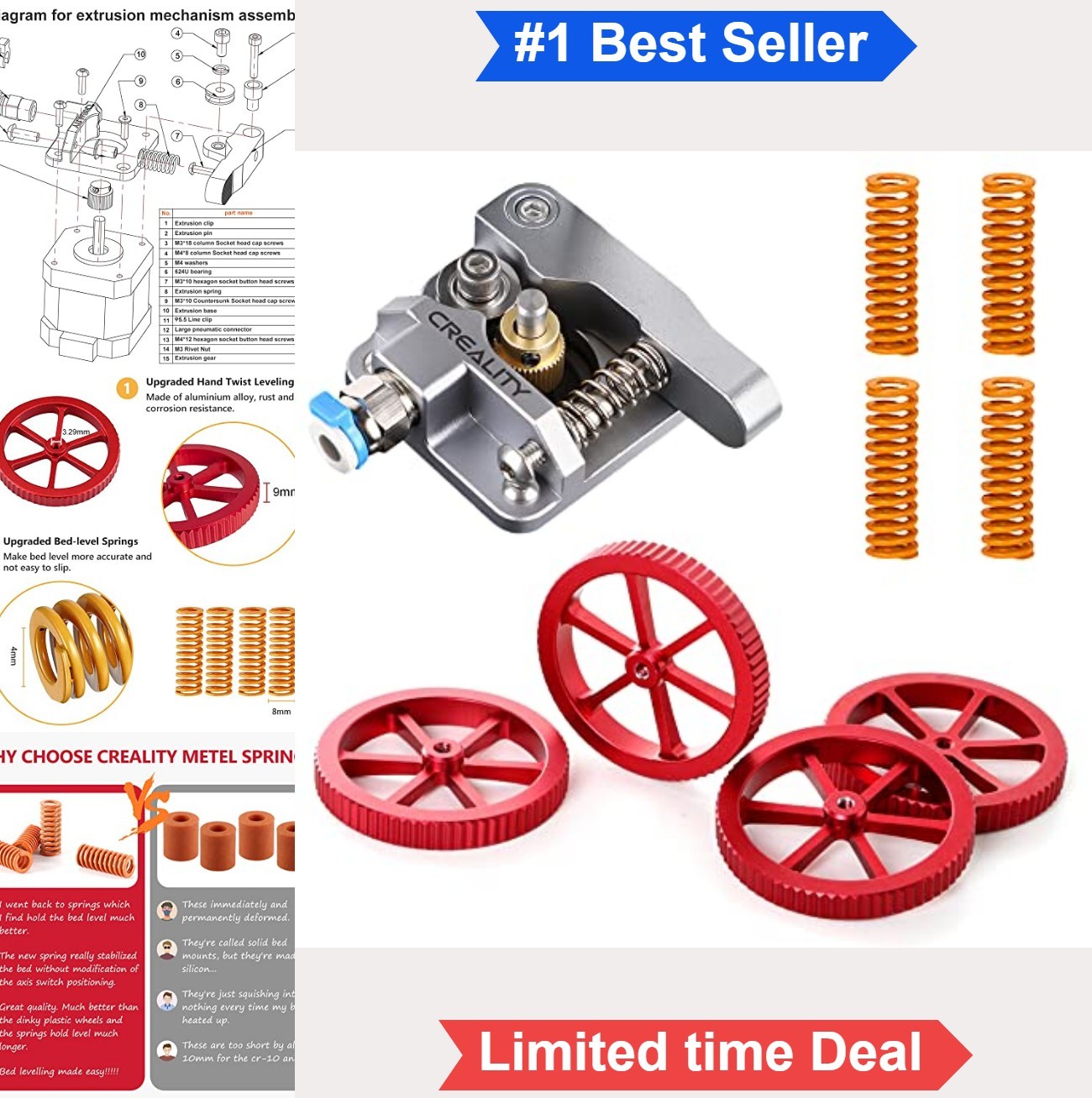 3D Printer Upgrade Kit All Metal MK-8 Extruder 4 Red Hand Twist Leveling Nuts 4