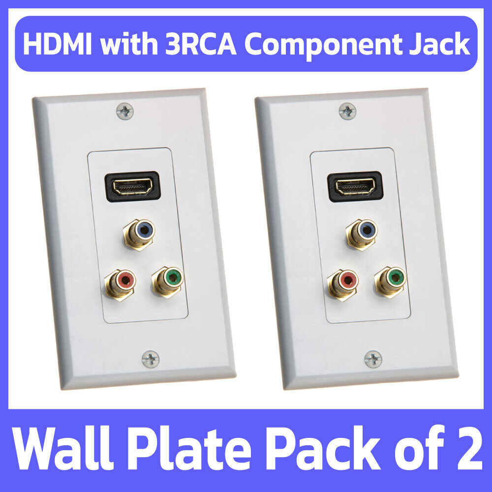 2 Pack HDMI Wall Plate with RGB RCA Component Video Audio Faceplate Jack - White