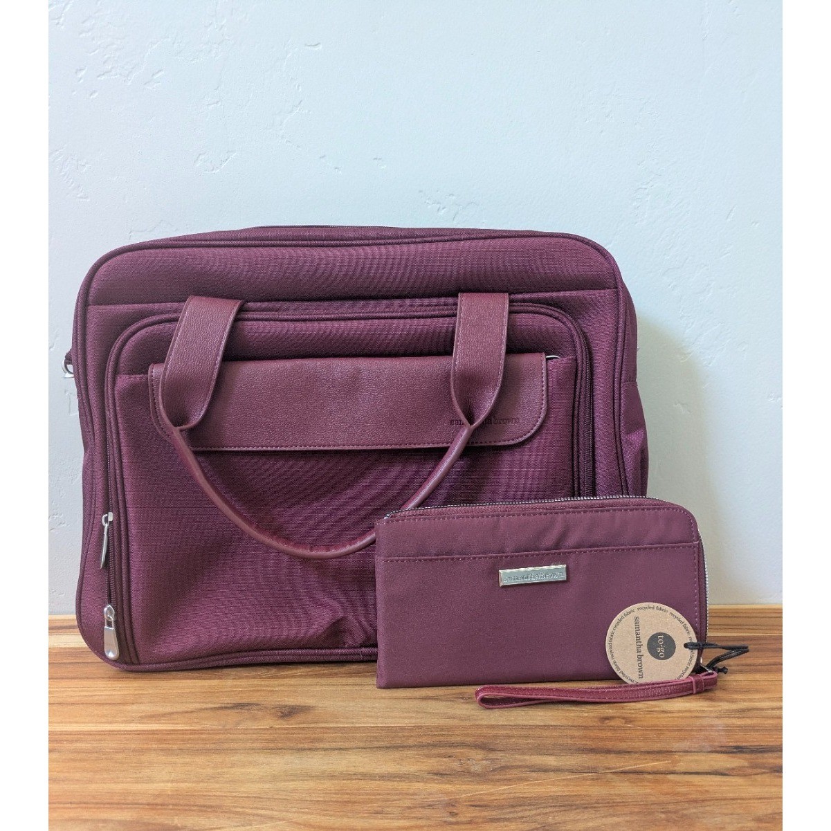 Samantha Brown Laptop Bag & Wallet Set Women OS Burgundy Recycled Fabric Travel