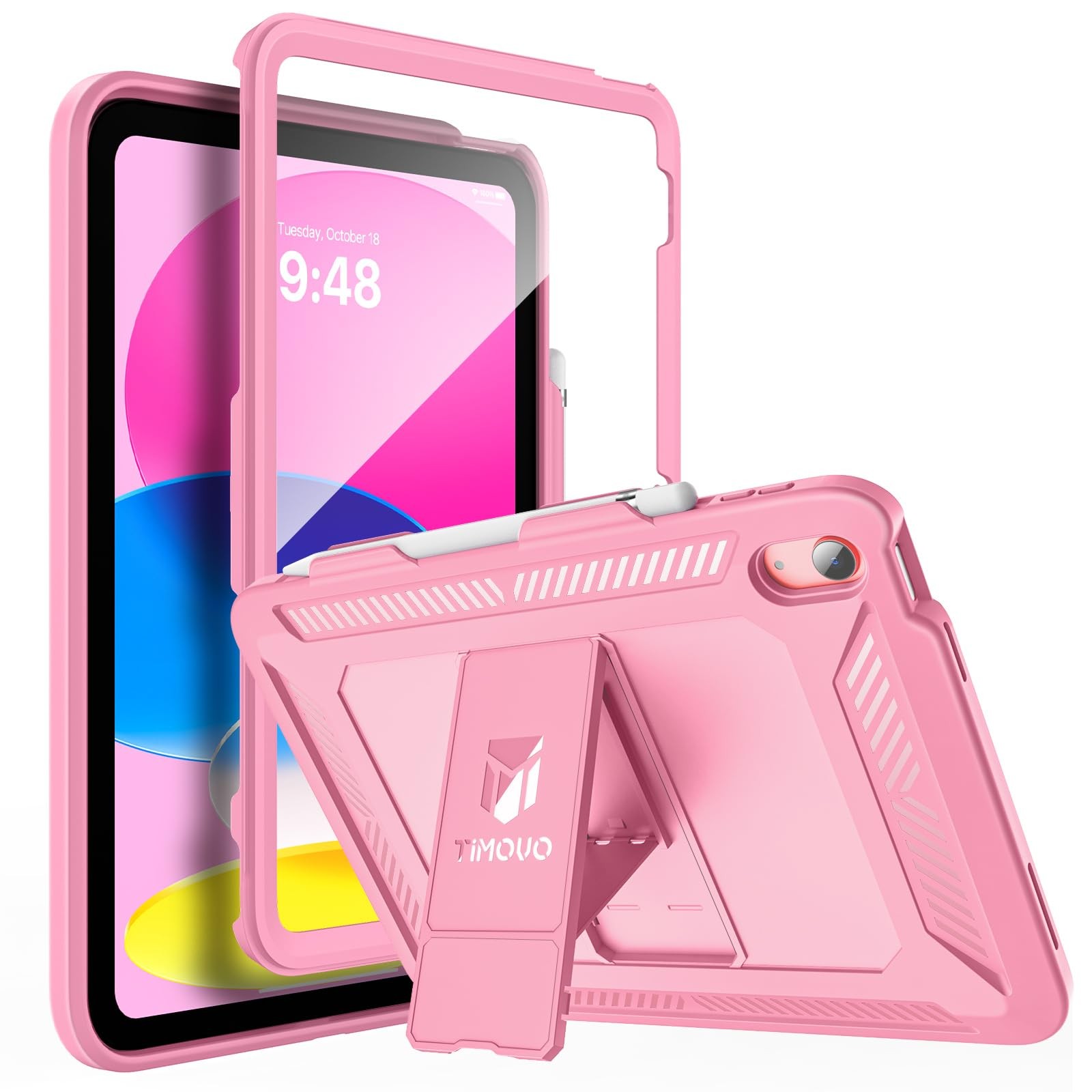 TiMOVO Rugged Case for iPad A16 11th Gen 11" & 10th Gen 10.9", Flowers Pink