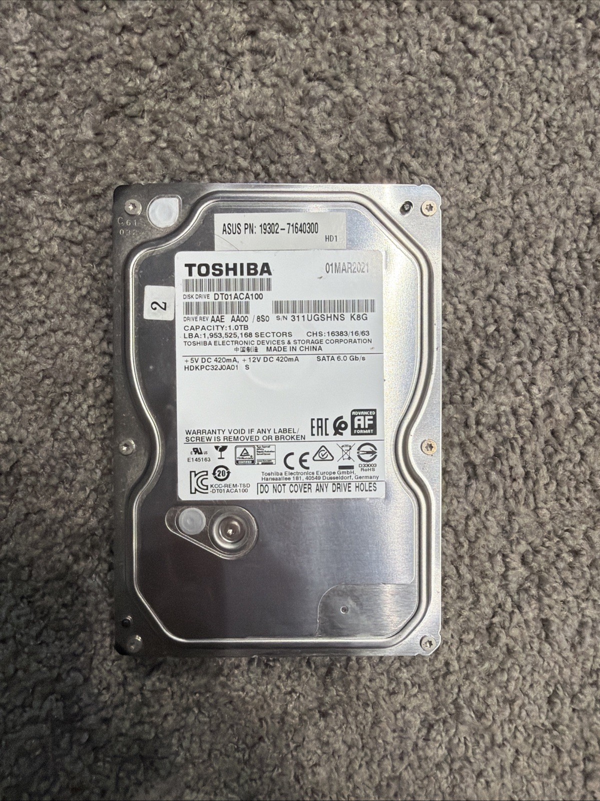 Toshiba 1TB SATA Hard Drive 3.5 Inches