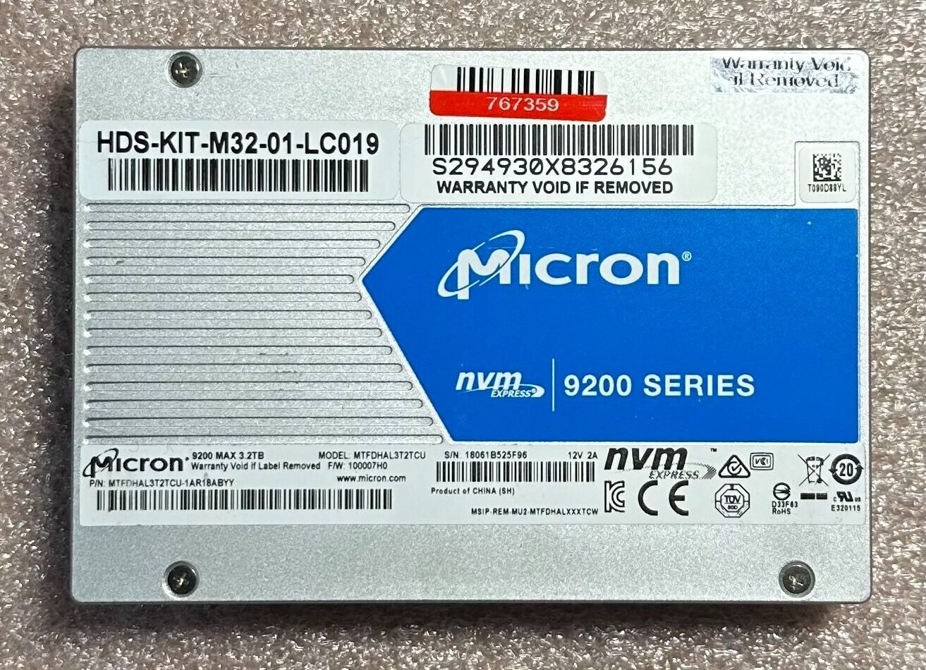 Micron 9200 MAX 3.2TB SSD NVMe PCIe 3.0 3D TLC 2.5