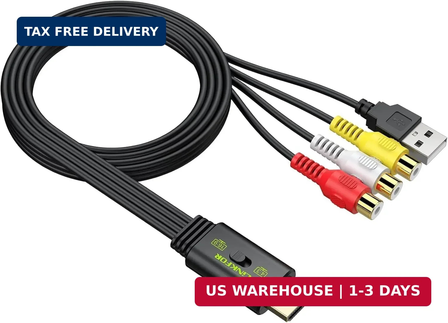 LiNKFOR RCA to HDMI Converter, 1080P AV to HDMI Converter, 16:9/4:3 Conversion M