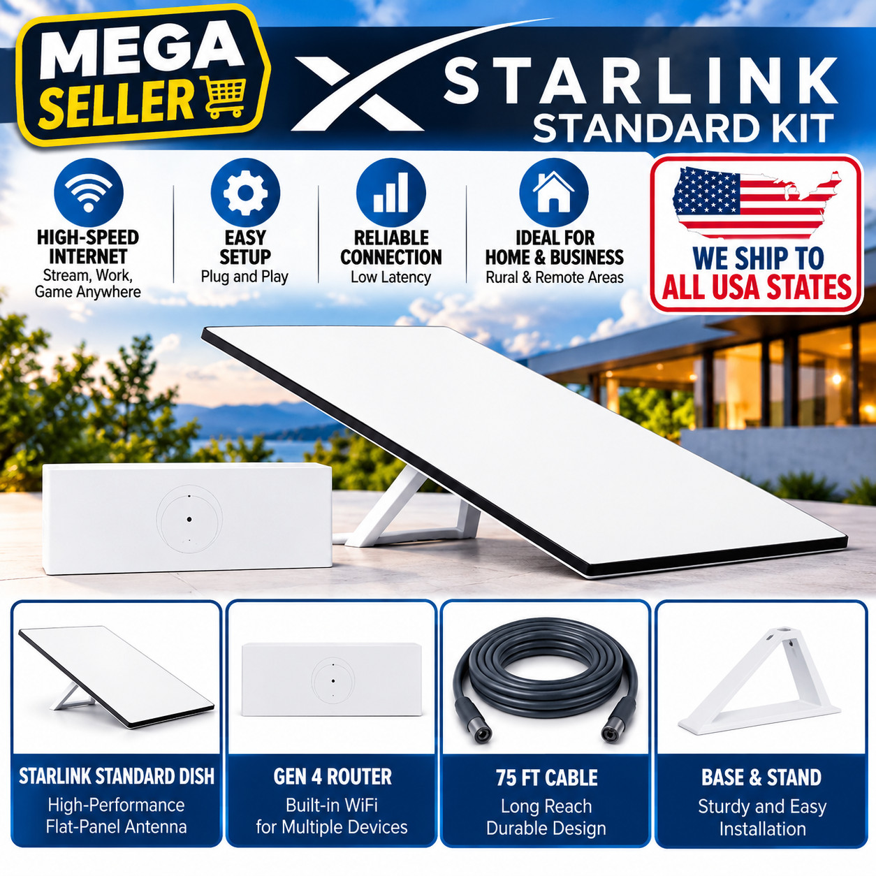 STARLINK Standard 4 X Satellite Internet Kit Gen 3 WiFi Router 02534001