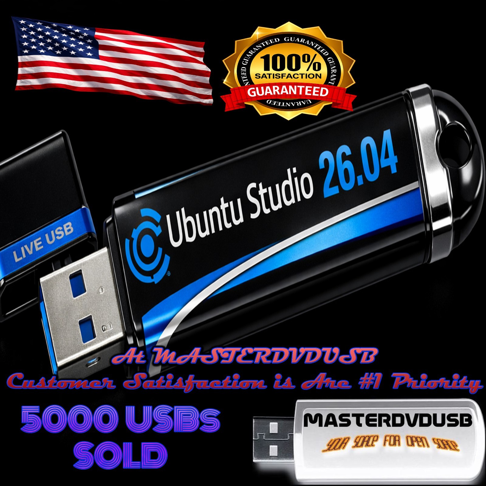 Ubuntu Studio 26.04 Bootable USB Flash Drive | Same Day Shipping from California