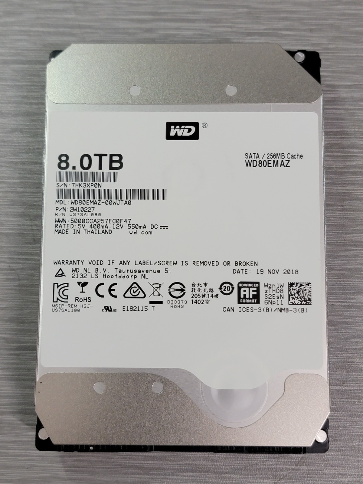 Western Digital 8TB 5400RPM SATA 3.5" Internal Hard Drive WD80EMAZ - 19 hrs Use 