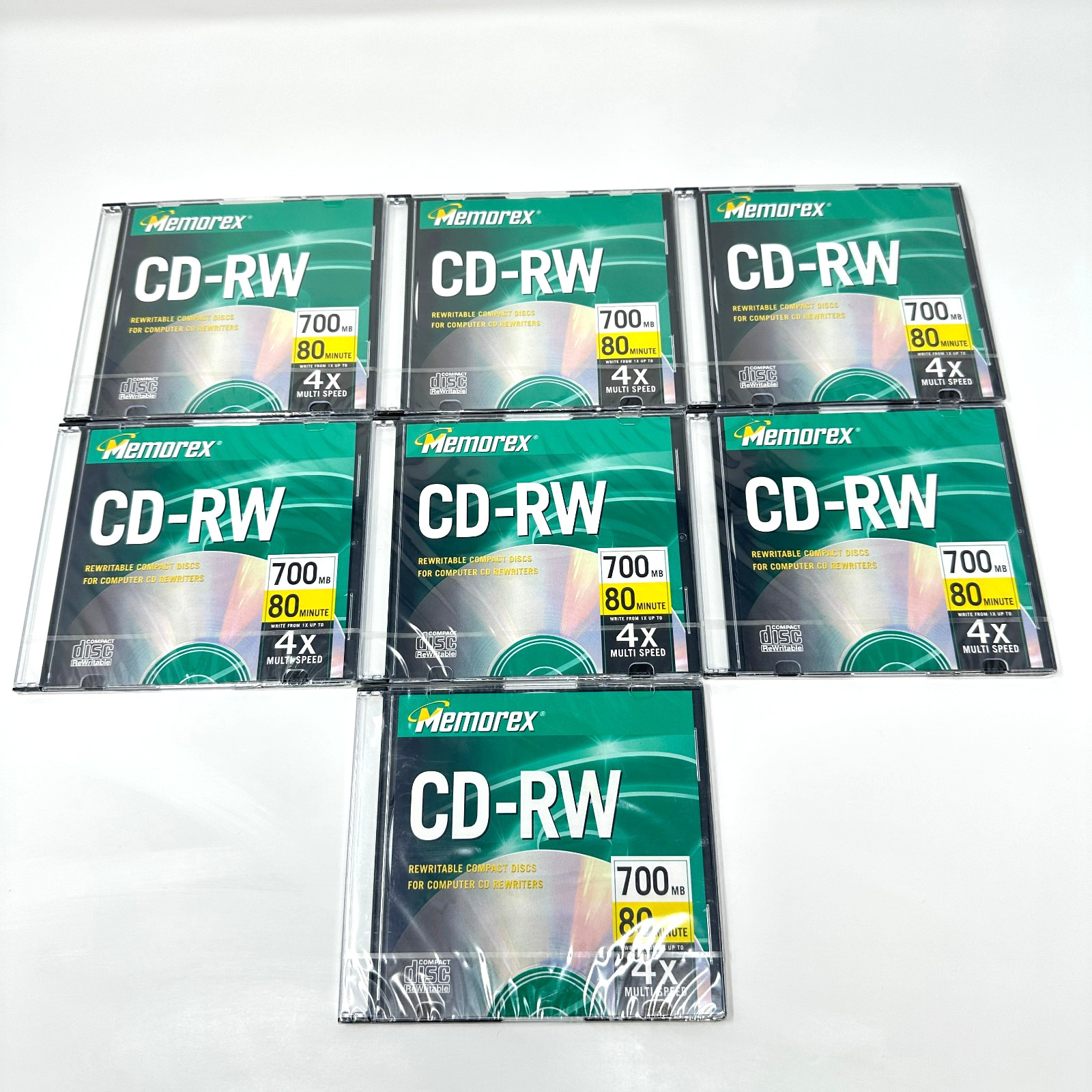 Memorex CD-RW 700MB 80min 4x Rewritable Disc Lot of 7 Blank Media Sealed NEW