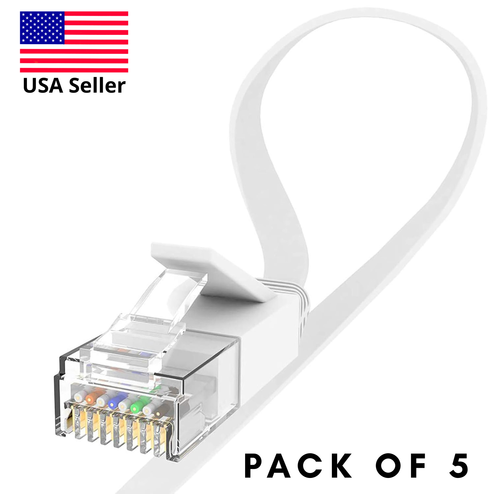 CAT6 ETHERNET CABLE 6,5 FT  WHITE RJ45 10GBPS HIGH SPEED LAN NETWORK CORD/5PACK