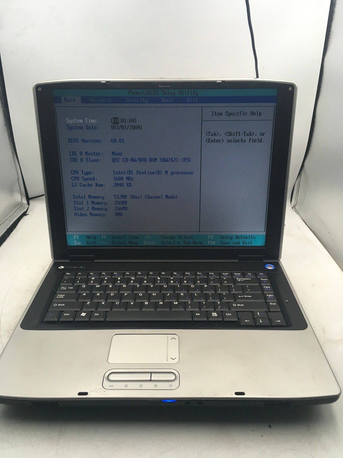 GATEWAY M460 - BOOTS TO BIOS - INTEL PENTIUM M - 512MB RAM - 15" - READ DESC -BB