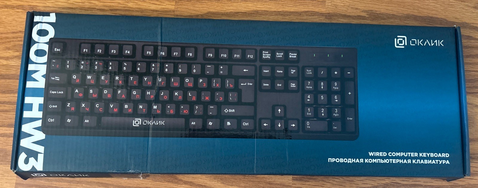 Oklick 100M HW3 USB Wired Keyboard 104-Key Number Pad Bilingual Russian English