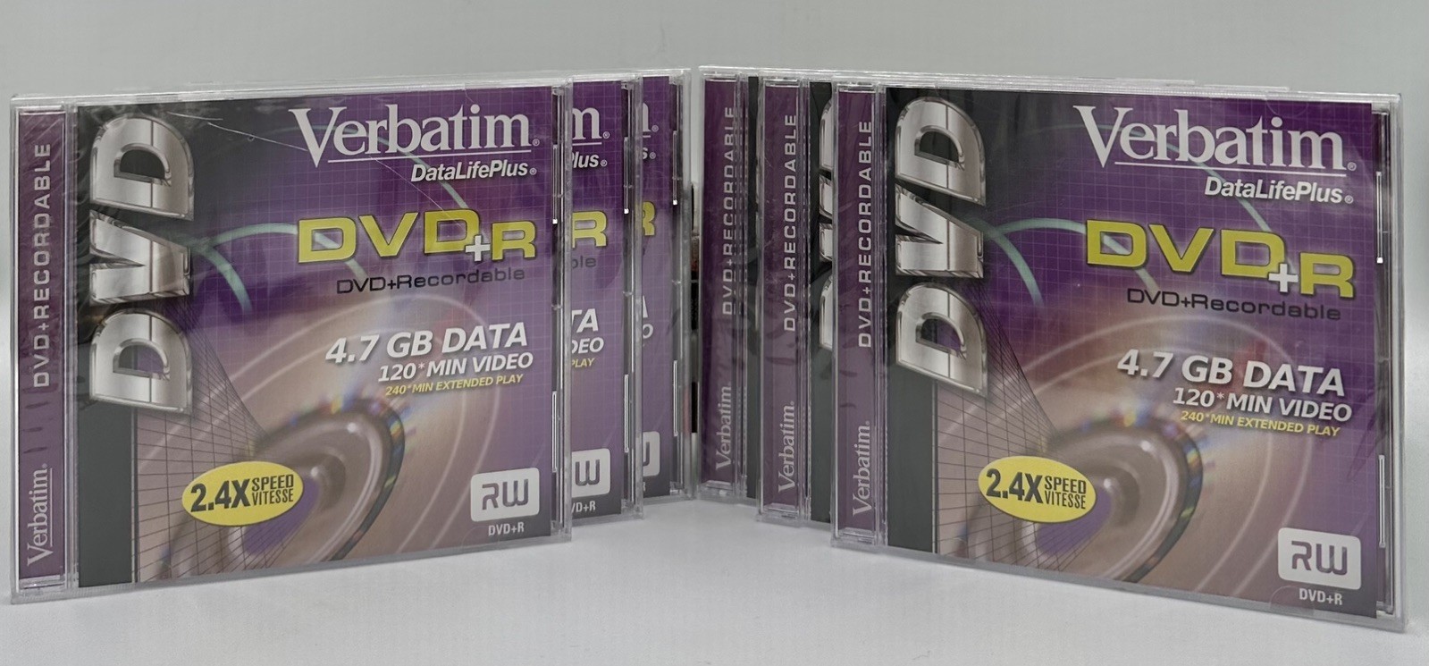 6 Verbatim DataLifePlus DVD+R Recordable 4.7 GB Data 120min 2.4x Video DVD RW
