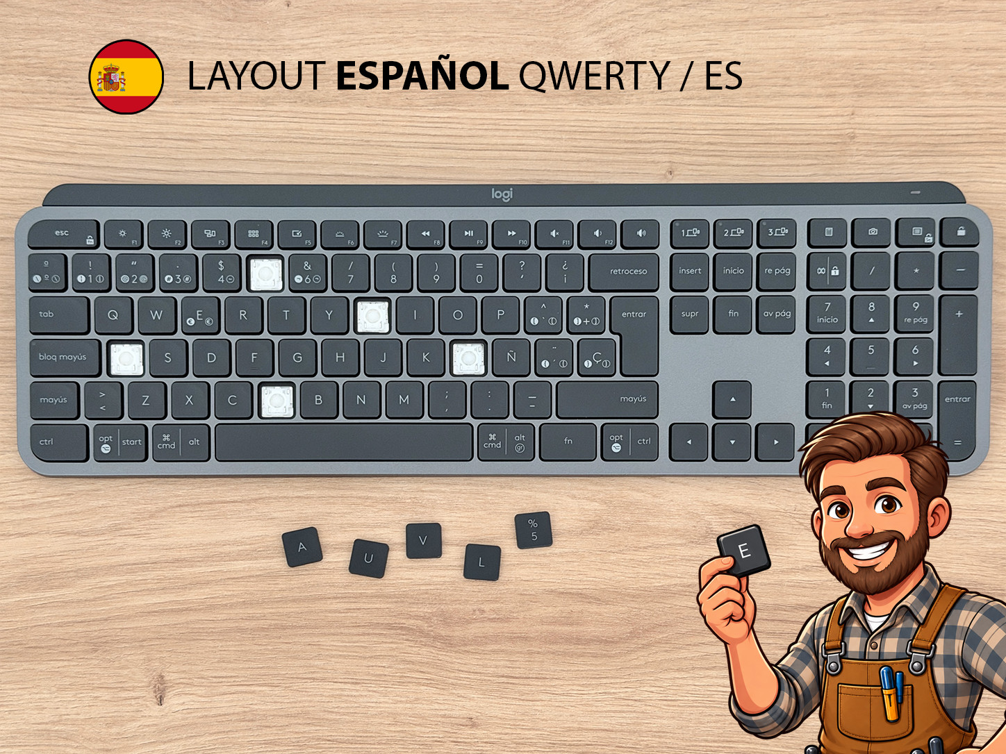 Logitech MX Keys Grafito ✅ Español ES QWERTY Teclas & Mecanismo | Keycap + Hinge