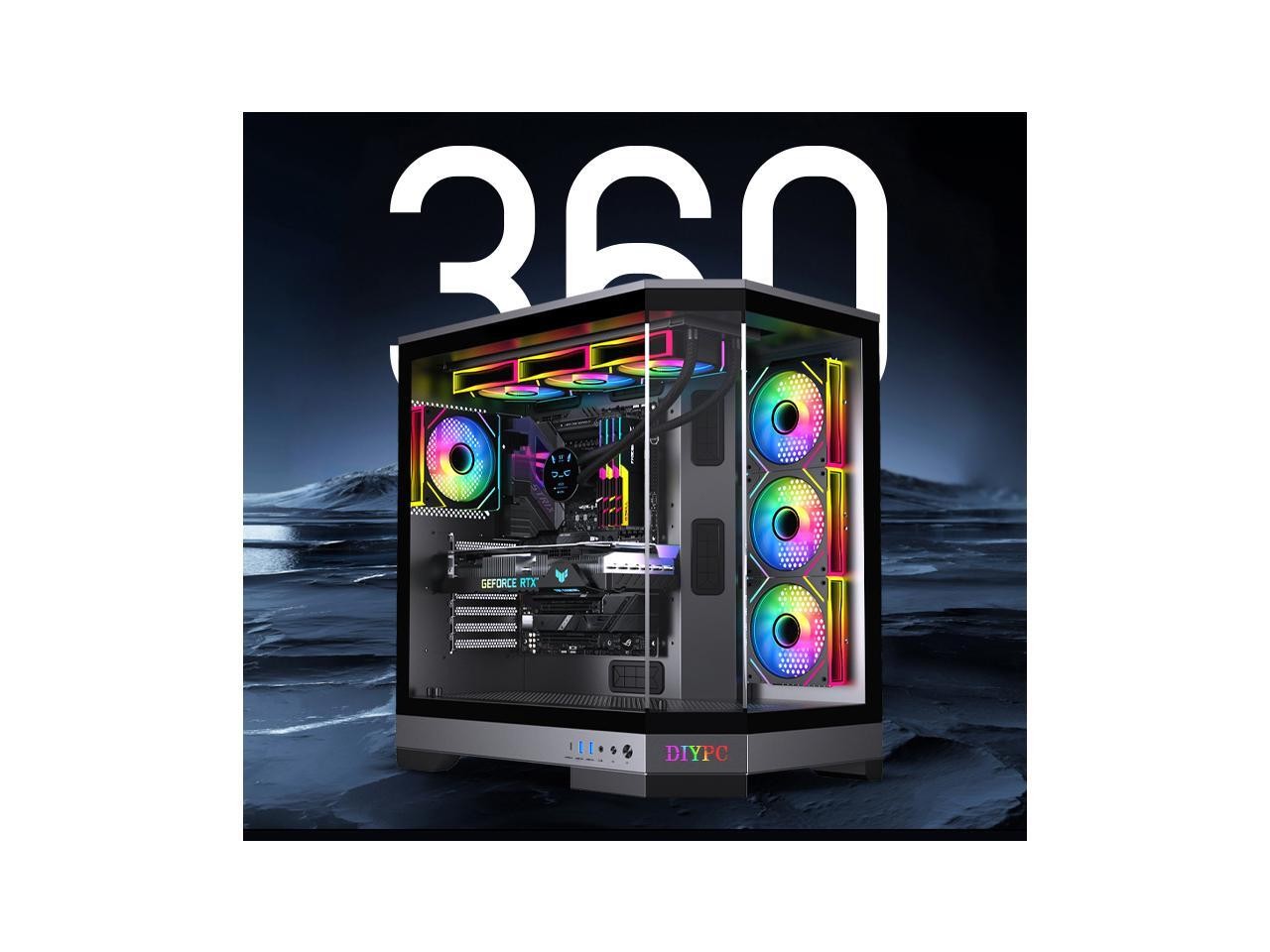 Vanguard-F1-BK -Black Dual USB3.0 and Type C Tempered Glass ATX Full DIYPC