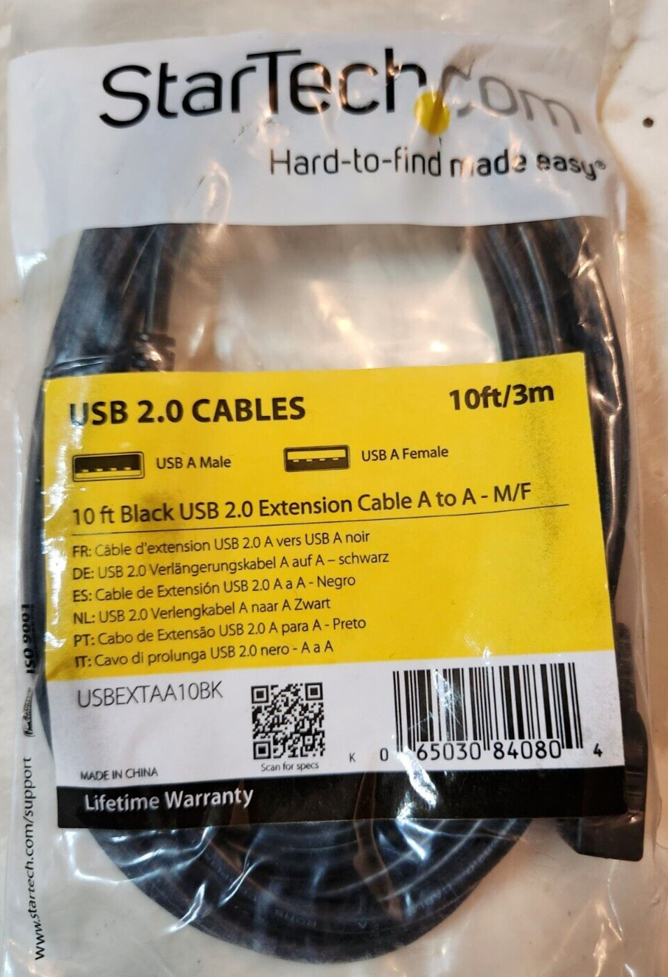 Star tech10 Ft Black Usb 2.0 Extension Cable A To A - M/F -  USB A Male