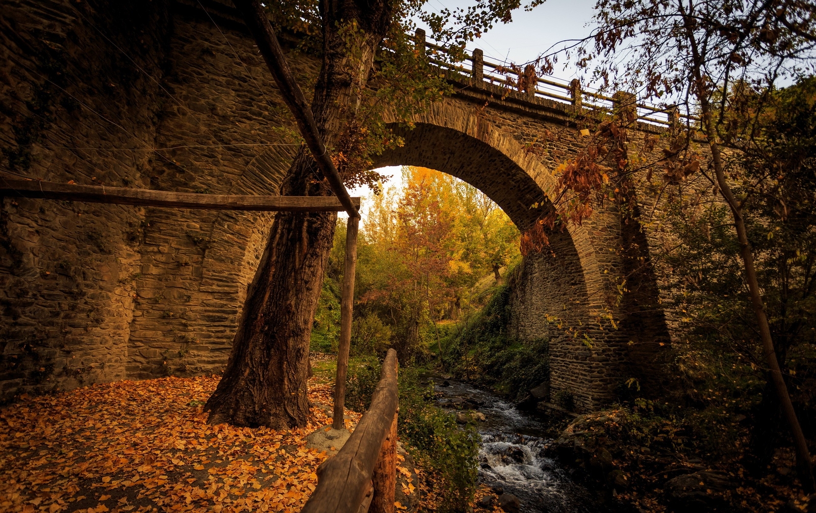 Landscape bridge fall leaves creeks outdoors Custom Gaming Mat Desk