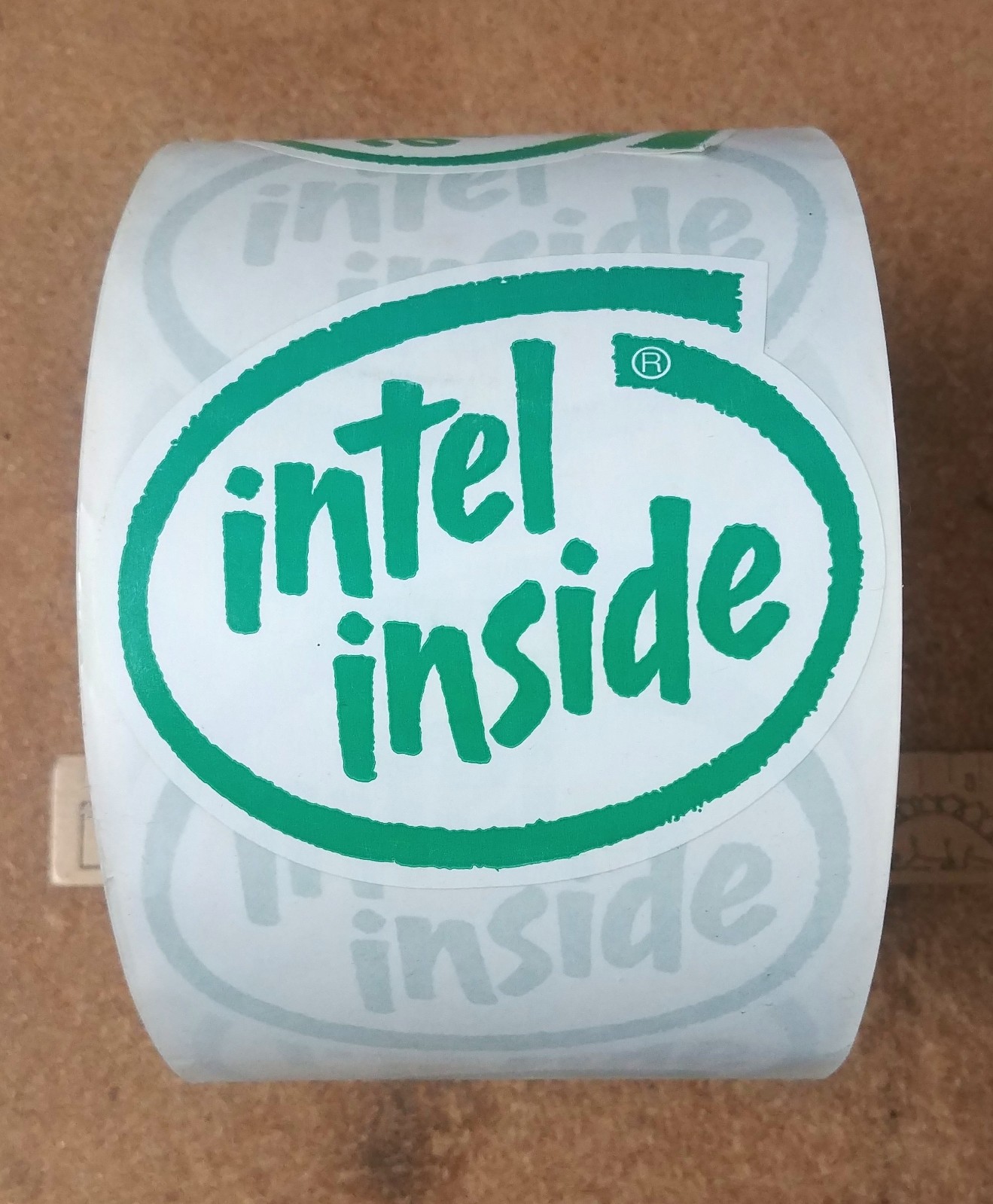 Large Green Intel Decal Sticker 3 11/16" x 3 1/4" vintage old school lot of 4